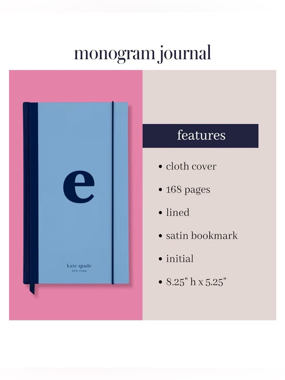 Kate Spade Just Mine Monogram “E” Cloth Hardcover Notebook Journal